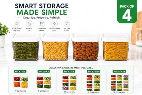 Image of Krevo Multipurpose Storage Containers, 800ml Airtight, BPA Free - Pack of 4