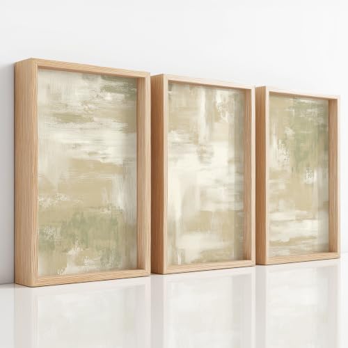 Impresión sobre lienzo abstracta de 3 piezas, elegantes cuadros verde oliva para un dormitorio