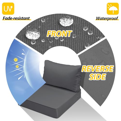 Image of AAAAAcessories Outdoor Deep Seat Cushions, Waterproof, Fade-Resistant Patio Furniture Replacement Cushions, 23.5 inch x 25.5 inch x 5 inch + 23.5 inch x 13.5 inch, Set of 2, Dark Gray