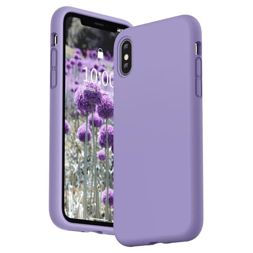 SURPHY iPhone X/Xs silikonfodral, flytande silikongel gummi med mjukt mikrofiberduk foder kudde, repsäker, 5,8 tum telefonfodral för Apple iPhone X/Xs (2018) (ljuslila)