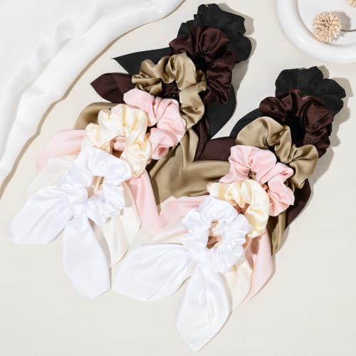 Image of 12 PCS Bow Hair Scrunchies Bunny Ears Silk Scrunchies Hair Ties Bobbles Elastic Hair Ties Ropes Ponytail Holder Hair Accessories for Women