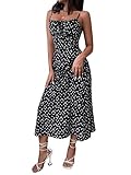 SweatyRocks Women's Boho Sleeveless Floral Dress Tie Front Flared Cami Maxi Dresses Black L