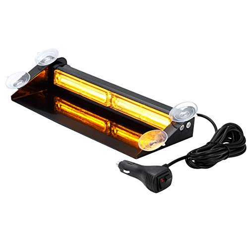 Aluminum Amber LED Hazard Warning Strobe Dash Lights for Cars Truck SUV POV with Suction Cups, WOWTOU 24W 9 Flash Patterns Vehicle Interior Front Windshield Rear Window Deck Emergency Safety Lighting