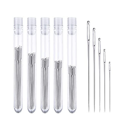 50 Pieces Large Eye Sharp Hand Sewing Needles Embroidery Stitching Needles with 5 Storage Cases (50)