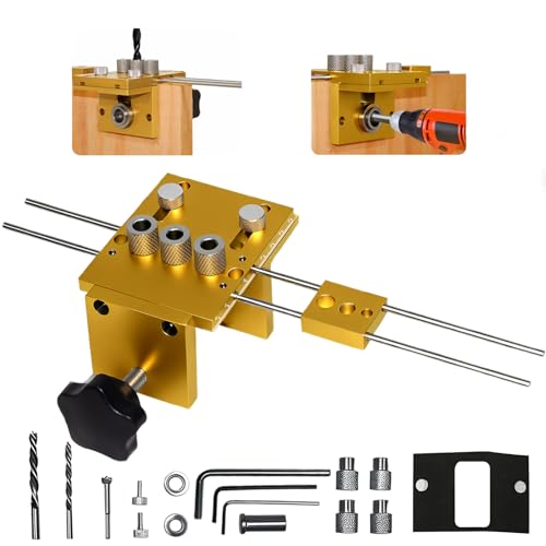 Bohrschablone Set 8/10/15mm, Bohrlehre mit Führungsschiene und Fixierblock, Positionierungsclip, Bohrschablone Dübelhilfe 3 in 1, Tragbar Doweling Jig, Bohrhilfe für Möbelbau, Heimwerker und Tischler