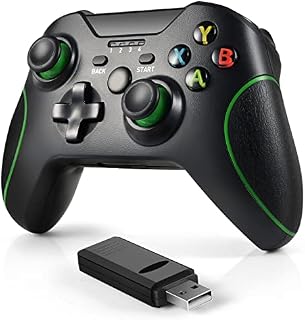 Wireless Controller for Xbox One, Dual Vibration Gamepad with 2.4G Adapter Compatible with Xbox One/One X/One S/PC(Windows7/8/10), Wireless Game Remote with Enhanced Joystick, NO AUDIO JACK, Black