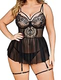 Avidlove Womens Plus Size Lingerie Lace Babydoll Strap Chemise Nightwear V Neck Sleepwear with Garter Belt...