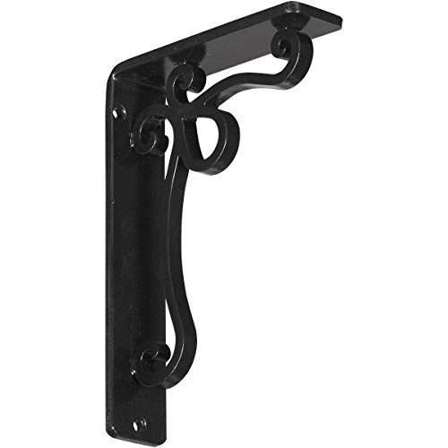Ekena Millwork 1 1/2" W x 5 1/2" D x 8" H Orleans Wrought Iron Bracket, (Single Center Brace), Powder Coated Black