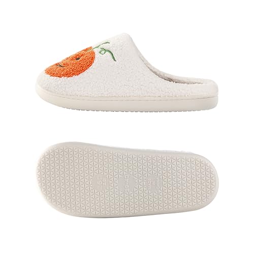 Image of Halloween Pumpkin Slippers for Womens Mens Plush Warm Spooky Lantern Pumpkin Slippers House Shoes