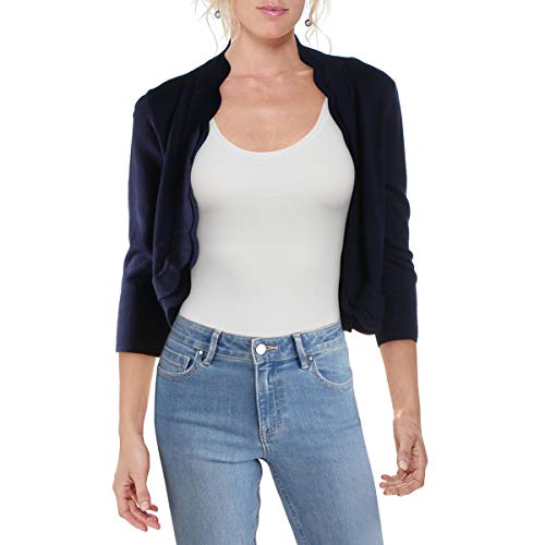 Ronni Nicole Womens Scalloped Open Front Cardigan Sweater Navy L