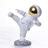 JZ·HOME F379 Astronaut Figurine Kung Fu Statue, Resin Kicking Spaceman Sculpture Desktop Ornament Outer Space Themed Home Office Decor Space Toys Gifts for Christmas