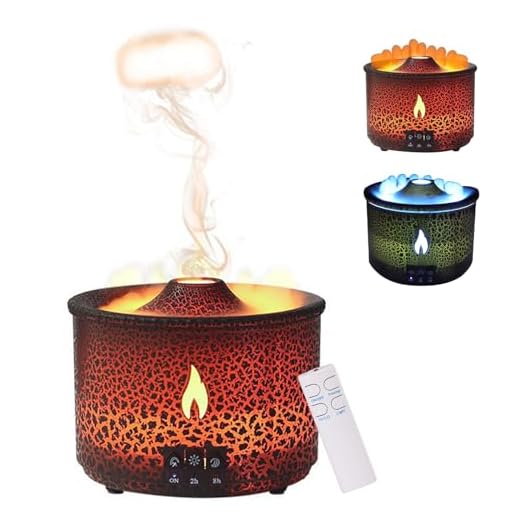Volcano Humidifier Quiet Flame Diffuser: 300ml Spray Humidifier with 2 Modes Fire Mist Waterless Auto Shut Off Aromatherapy Diffuser with Remote Control for Bedroom Home, Office(Red & Blue)
