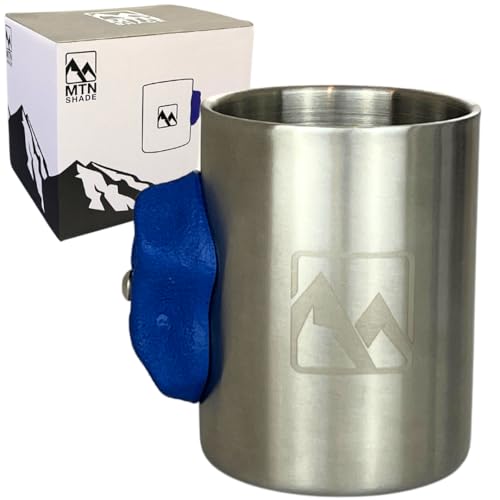 Rock Climbing Mug with Real Crimp Handle - 12oz Stainless Steel Pinch Hold Mug Climber Gift (Blue)