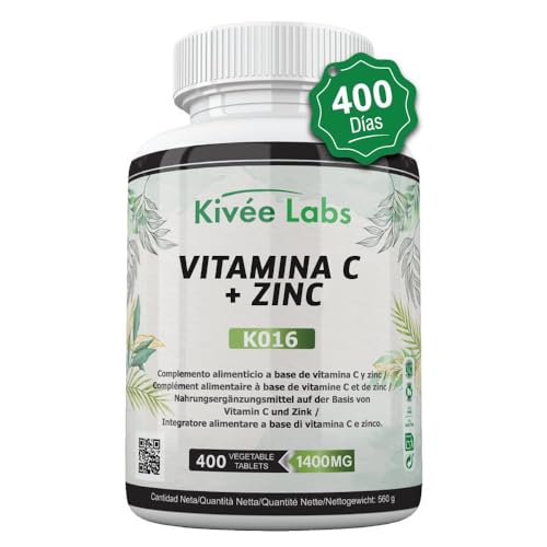 KivéeLabs® 400 Comprimidos Veganos Vitamina C (1000mg) + Zinc (15mg) | Vitamina C al día (1...