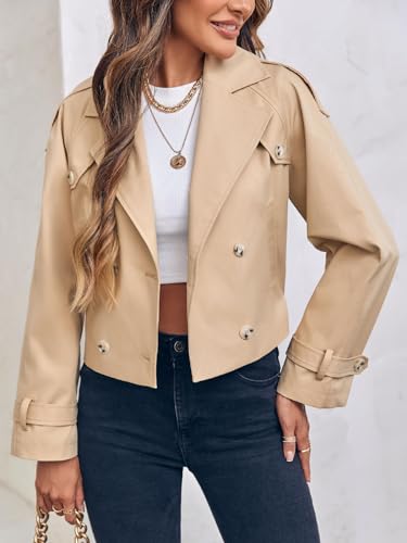 Imily Bela Womens Lapel Trench Coat Double Breasted Cropped Jacket Casual Outwear with Belt2