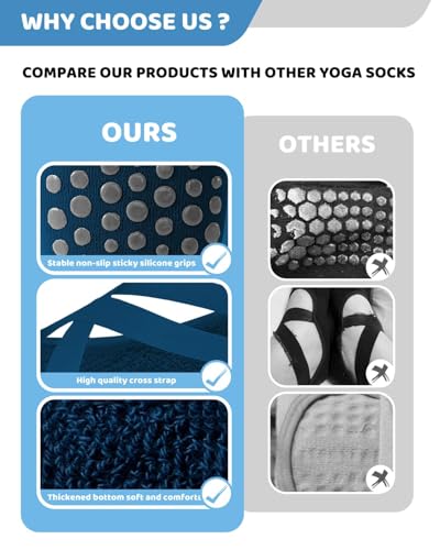Image of AURUZA Pilates Grip Socks for Women Non Slip Skid Yoga Socks with Grips Straps for Ballet Dance Workout Gripper Sock