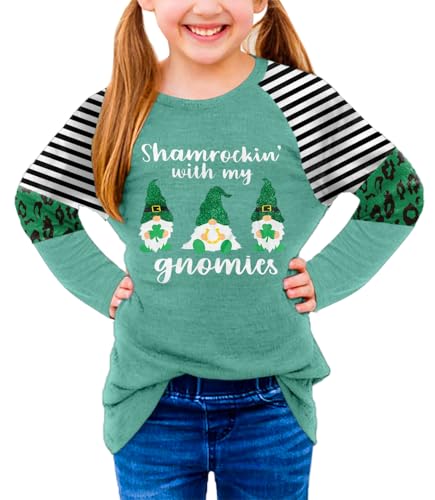 Image of BesserBay Girls St Patrick's Day Raglan Shirt Irish Sequin Lucky Stripe Shamrock Graphic Top 4-14 Years