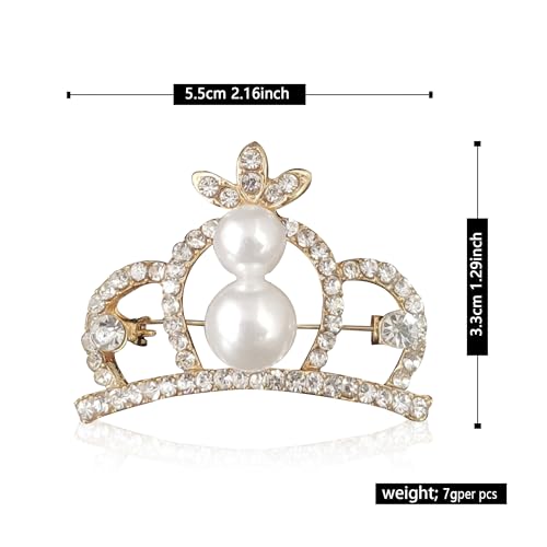 Image of YUNXI King Queen Royal Crown Brooch For Women Men Fashion Gold Silver Rhinestones Crystal Brooches Pin Wedding Party Banquet Birthday