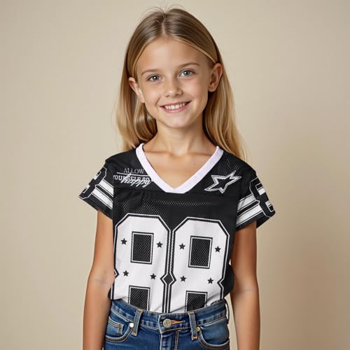 Image of Girls Boy Jersey Shirt Kids Y2k Baggy Tshirt 88 Graphic Tees | Size 6-11 Years V Neck Sports Team Outfit, Football Season Shirts, Oversized Short Sleeve Summer Tee Top