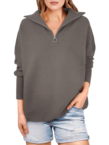ANRABESS Women Quarter Zip Oversized Casual Loose Rib Knit Cozy Pullover Sweaters Top 2025 Fall Fashion Outfits Clothes