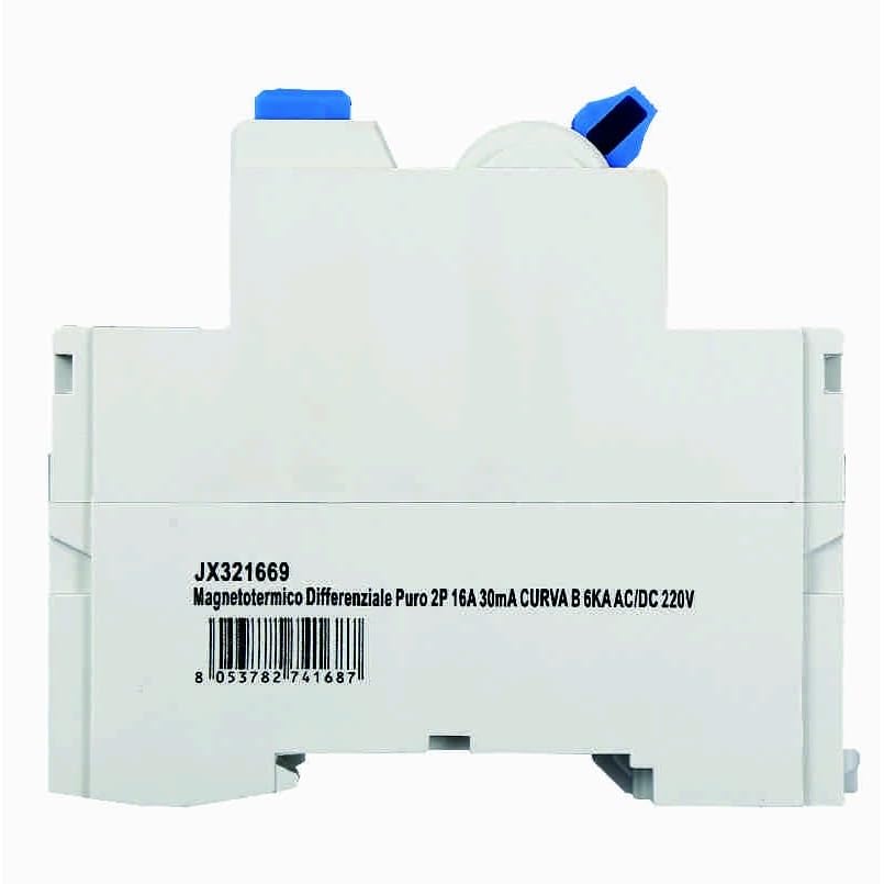 Interruttore Differenziale Puro Magnetotermico 2P 16A 30mA CURVA B 6KA AC/DC 220V 30mA CURVA B per Guida DIN - 2 Moduli DIN - Protezione Circuiti e Sicurezza Impianti
