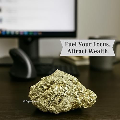 Image of Pyrite Stone Original Cluster Samples - High Energy Natural Iron Pyrite Stone Gold Rock Reiki Crystal Used for Increased Willpower and Manifestation (750-1000 gram Pyrite)