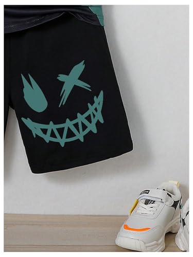 Image of WDIRARA Boy's Two Piece Graphic Print Hooded Neck Tops and Track Shorts Clothing Set