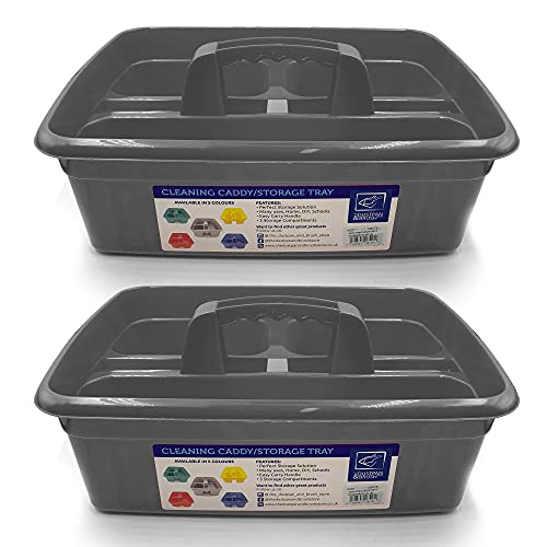 Lot de 2 plateaux de nettoyage avec poignées de transport – Idéal sous l'évier de cuisine pour produits de nettoyage, nettoyants, outils (argenté)