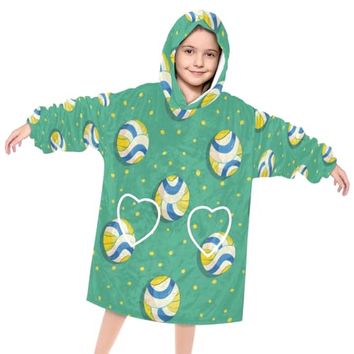 Pardick Wearable Blanket Hoodie for Kids, Futsal Volleyball Fleece Sweatshirt Blanket Oversized Blanket Sweatshirt with Pocket Flannel Warm Hooded Blanket 6-10 Year Old Girl Boy Gift, One Size