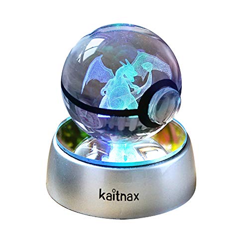 Kaitnax Lámpara de bola de cristal 3D con imagen grabada con láser en la bola LED con base de cambio de color
