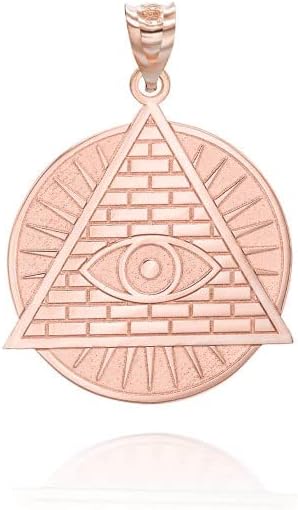 Personalized Name 14K Rose Gold Triangle Eye of Providence Illuminati All Seeing Eye Pendant Necklace - Choice of Pendant Only or Rolo Chain 16”-22” Length