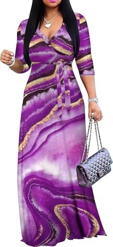 Image of FANDEE Plus Size Maxi Dress for Women Casual Summer Sundress V-Neck 3 /4 Sleeve