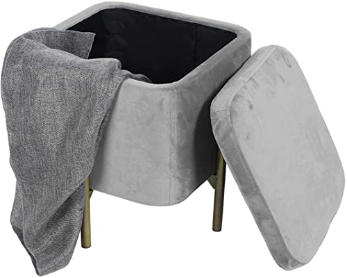 Tabouret en flanelle haut de gamme et structure métal doré - 5
