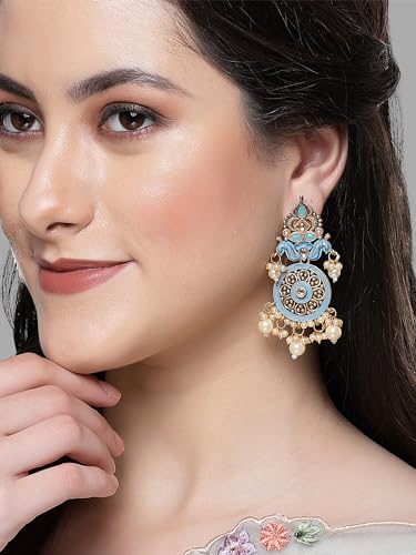 Image of Karatcart Red Stone Studded Gold Plated Drop Earrings for Women