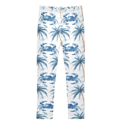 Watercolor Blue Crabs Palm Tree Girls Leggings Kids Yoga Pants Dance Active Tights 4T