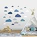 20 Blaue Wolken Wandtattoo Kinderzimmer Set - Rauhfaser Wandsticker, Pastell Farben, Baby Tapete Sticker zum Kleben, Wandaufkleber Sleepy Eye Wanddeko - Wandfolie, Kleinkinder, Jungen, Mädchen