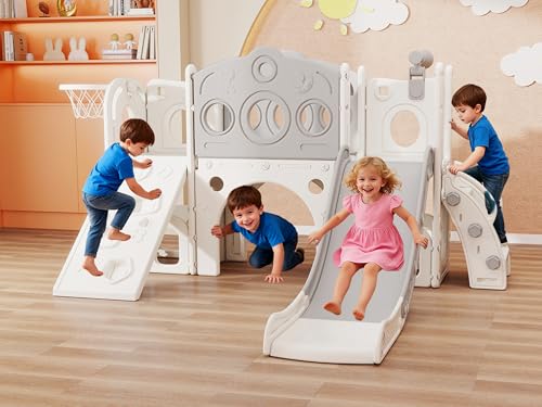 9-in-1 Toddler Slide Playset, Indoor Playground for Kids 1-3 and