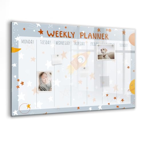 Tableau mural magnétique en verre 90x60 design moderne brillant pour to-do listes