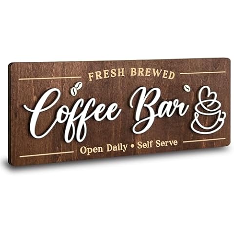 Woodamore Coffee Bar Signs for Wall Decor - Coffee Signs for Coffee Station, Vintage Coffee Sign Decor for Kitchen, Small Coffee Decorations for Coffee Bar Accessories, Farmhouse Cafe Sign Cover