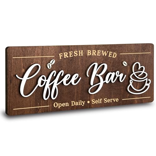 Image of Woodamore Coffee Bar Signs for Wall Decor - Vintage Coffee Accessories for Cafe Station Signs Decorations, Small Farmhouse Cafe Sign for Home Decor Kitchen, Countertop