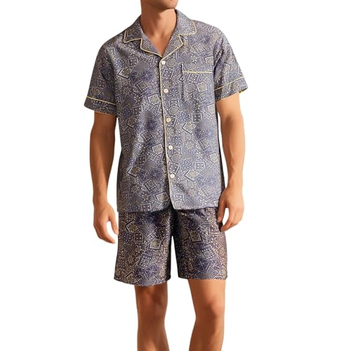 Pijama de verano para hombre ropa informal de manga corta para terraza y hogar