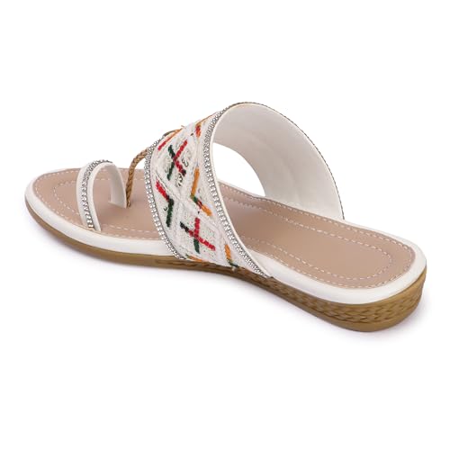 Image of KKF Women Fancy Kolhapuri Flat Chappal Sandals Ladies Slipper for Party & Occasions 3 to 8 Sizes