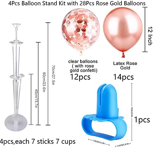 HBell 4 Set Table Balloons Stand Kit,28pcs Rose gold Latex Confetti Balloons,1pcs Balloon Tying Tool for Wedding,Baby Shower, Graduation,Anniversary, Birthday Party Decorations (Rose Gold)