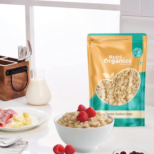 Image of NutriOrganics Rolled Oats 5 Kg - Diet Food | 100% Wholegrain Jumbo Oats | Oats For Weight Management | High Fibre Breakfast | Rich In Protein