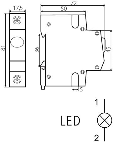 Technical drawing with dimensions and wiring diagram for Kanlux SL-RED