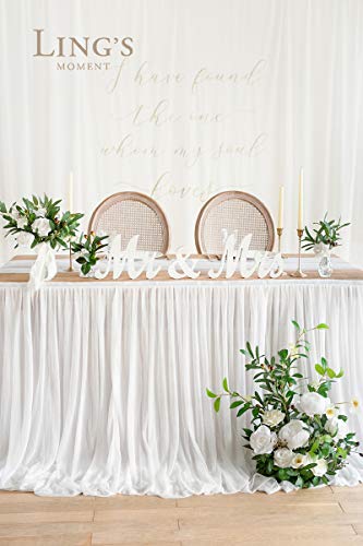 Ling's Moment 14Ft White Table Skirt Extra Long Sheer Tablecloth For Backyard Wedding Sweetheart Table Main Table Birthday Party Cake Table Decoration #TOP2