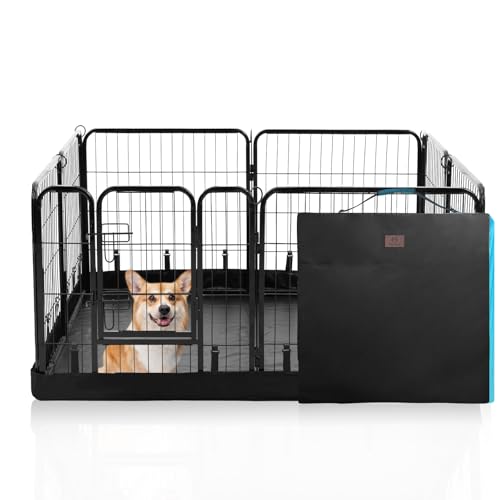 PJYuCien Dog Playpen Plus Storage Bag, 24" H 8 Panels Puppy Pen with Square Bottom, Heavy Duty Dog Fence for Puppies/Small Dogs