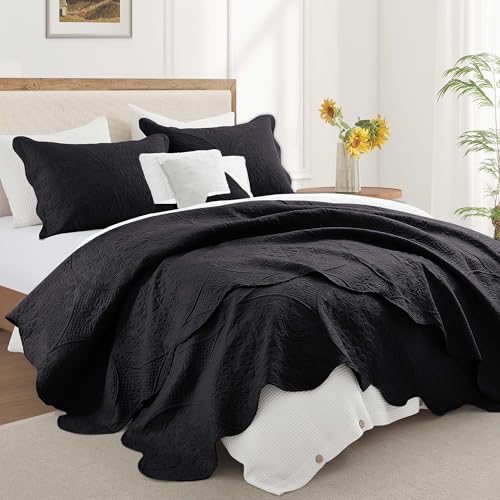 IR Imperial Rooms 10 Pack Queen Quilt Bedding Set (90" x 96") - Bulk Wholesale for Hotels, Guest Bedroom & Airbnbs - Lightweight Microfiber Reversible Floral Embossed Quilts Bedspreads (Black)