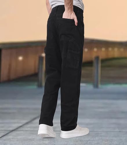 Image of i'sol Men's Loose Baggy Fit Cargo Carpenter Jeans with 6 Pockets Non-Stretchable