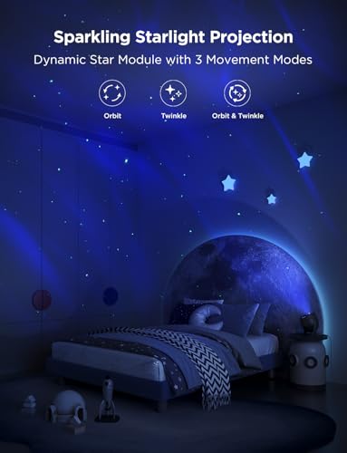 Govee Star Light Projector with 3 Aurora Flowing Effects, Works with Matter, Alexa and Google Assistant, 52 Scene Modes, 18 White Noise Options, LED Night Light Projector for Bedroom, Without Plug